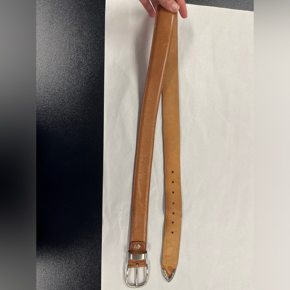 A & D Milano Tan Italian Leather Belt with Solid Brass Silver Tone Hardware 45" - Picture 8 of 9